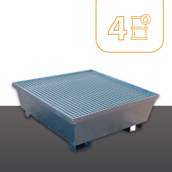 Cubeto de Acero Galvanizado · 4 Bidones · Con rejilla · 245L. Cubeto de Acero Galvanizado · 4 Bidones · Con rejilla · 245L.