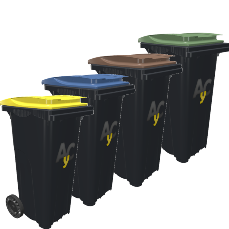 Cubo de basura · Cuerpo Gris · 4 Colores · Reciclaje · 120 litros Cubo de basura · Cuerpo Gris · 4 Colores · Reciclaje · 120 litros